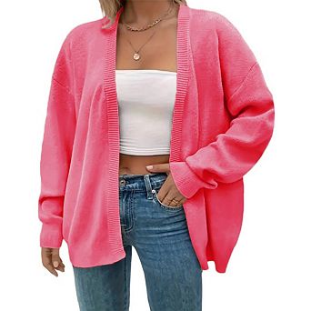 Women's Plus Size Casual Cardigan Long Sleeve Open Front Knit Cardigan Sweater Coats