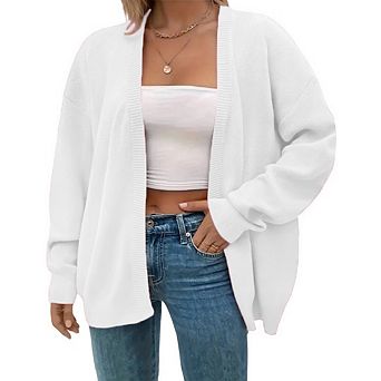 Women's Plus Size Casual Cardigan Long Sleeve Open Front Knit Cardigan Sweater Coats