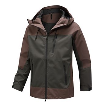 Men's Hooded Softshell Jacket Lightweight Waterproof Windproof Colorblock