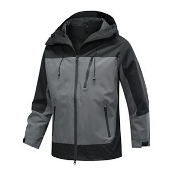 Men's Hooded Softshell Jacket Lightweight Waterproof Windproof Colorblock