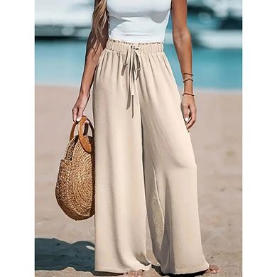 Women Wide Leg Palazzo Pants Summer High Waist Flowy Casual Trousers Loose Beach Travel Vacation