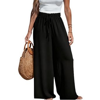 Women Wide Leg Palazzo Pants Summer High Waist Flowy Casual Trousers Loose Beach Travel Vacation