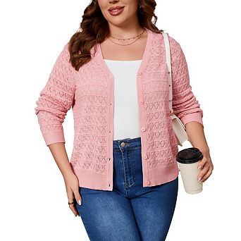 Women's Plus Size Light Weight Cardigan Sweater Long Sleeve Knitted Sweaters Coat