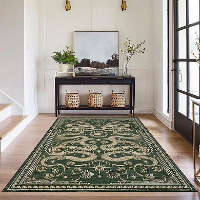 Snake Machine Washable Rug with Non-Slip Backing, Soft Low Pile Stain Resistant Ultra-Thin Carpet