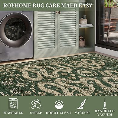 Snake Machine Washable Rug with Non-Slip Backing, Soft Low Pile Stain Resistant Ultra-Thin Carpet