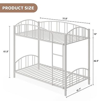 Metal Bunk Bed Twin Over Twin, Heavy Duty Bunkbeds Frame w/Arched Guardrail and Safety Ladder
