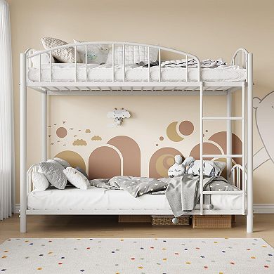 Metal Bunk Bed Twin Over Twin, Heavy Duty Bunkbeds Frame w/Arched Guardrail and Safety Ladder