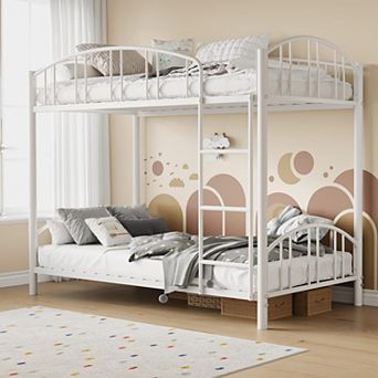 Metal Bunk Bed Twin Over Twin, Heavy Duty Bunkbeds Frame w/Arched Guardrail and Safety Ladder