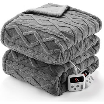 Heated Throw Blanket - Thick Tufted Sherpa Electric Blanket Throw