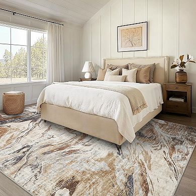 Modern Abstract Machine Washable Living Room Rug, Non Slip Floor Carpet, Low Pile Foldable Rug