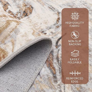 Modern Abstract Machine Washable Living Room Rug, Non Slip Floor Carpet, Low Pile Foldable Rug