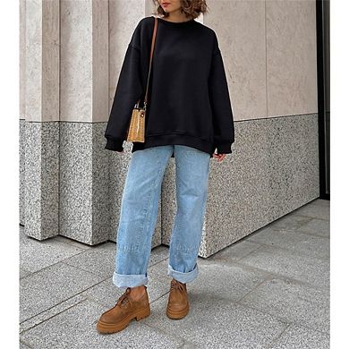 Women's Oversized PulloverSweatshirt Crewneck Long Sleeve s No Hood Plain Loose Pullover Tops