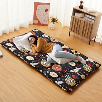Japanese Futon Floor Mattress, 3 Inch Thick Floral Tatami Mat