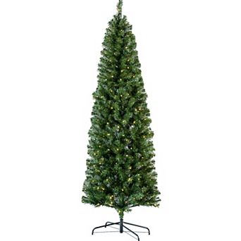 6.5 Ft Prelit Pencil Christmas Tree, Slim Xmas Tree with 586 Branch Tips, 250 LED Lights