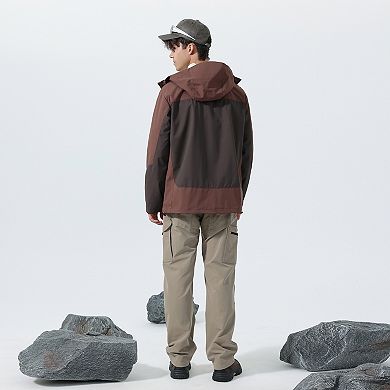 Men's Hooded Softshell Jacket Lightweight Waterproof Windproof Colorblock