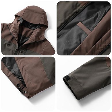 Men's Hooded Softshell Jacket Lightweight Waterproof Windproof Colorblock
