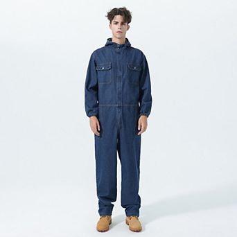 Men's Long Sleeve Denim Coverall Cotton Workwear with Utility Pockets