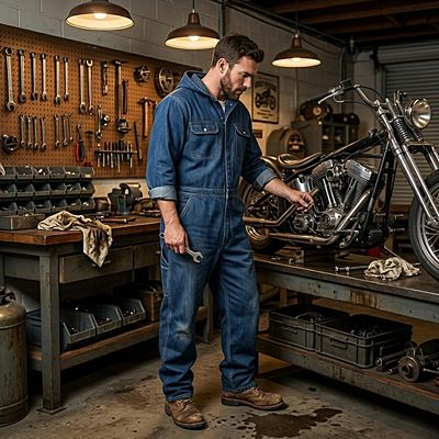 Men's Long Sleeve Denim Coverall Cotton Workwear with Utility Pockets