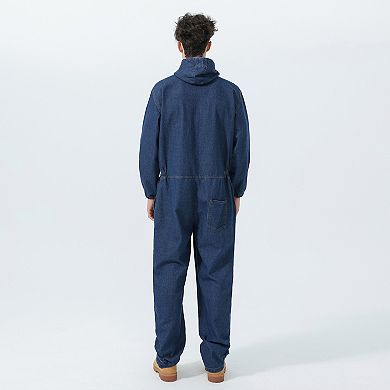 Men's Long Sleeve Denim Coverall Cotton Workwear with Utility Pockets