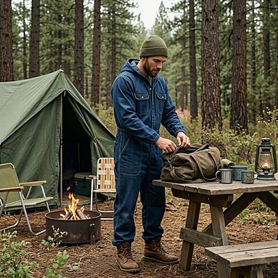 Men's Long Sleeve Denim Coverall Cotton Workwear with Utility Pockets