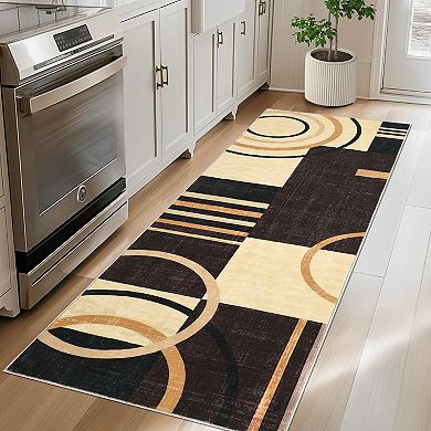 Modern Geometric Machine Washable Non-Slip Rug, Non-Shedding Foldable Low Pile Indoor Floor Mat
