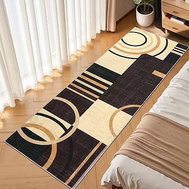 Modern Geometric Machine Washable Non-Slip Rug, Non-Shedding Foldable Low Pile Indoor Floor Mat