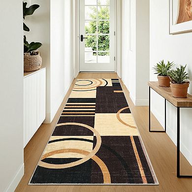 Modern Geometric Machine Washable Non-Slip Rug, Non-Shedding Foldable Low Pile Indoor Floor Mat