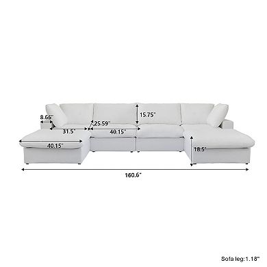 6-Seater Down Filled Convertible Couch, 160.6" U-Shaped Sectional with Storage Ottoman