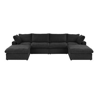 6-Seater Down Filled Convertible Couch, 160.6" U-Shaped Sectional with Storage Ottoman