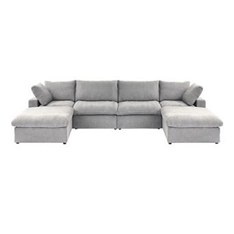 6-Seater Down Filled Convertible Couch, 160.6" U-Shaped Sectional with Storage Ottoman