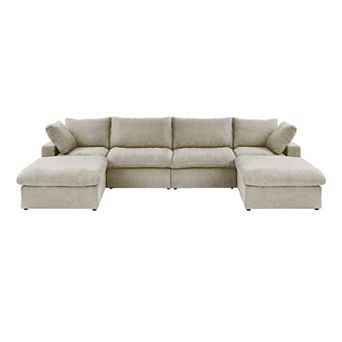 6-Seater Down Filled Convertible Couch, 160.6" U-Shaped Sectional with Storage Ottoman