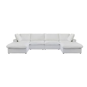 6-Seater Down Filled Convertible Couch, 160.6" U-Shaped Sectional with Storage Ottoman