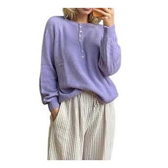 Womens Oversize Sweaters Half Button Down Pullover Knit Sweater Casual Henley Long Sleeve Loose Tops