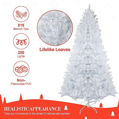 6.5 Ft Prelit Artificial Christmas Tree with 250 LED Lights & 818 Branches Tips, White