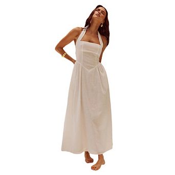 Womens Summer Sleeveless Halter Midi Dress Off Shoulder High Waist Swing Flowy Beach Long Dresses