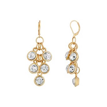 1928 Gold-Tone Crystal Cluster Drop Earrings