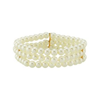 1928 Gold-Tone Faux Pearl 3-Row Stretch Bracelet
