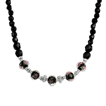 1928 Silver-Tone Floral Beaded Necklace