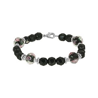 1928 Silver-Tone Floral Beaded Bracelet