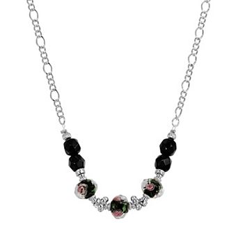 1928 Silver-Tone Floral Beaded Necklace