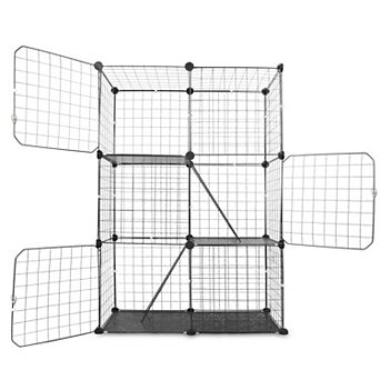 3 tier Metal Cat Playpen Cage, Indoor Detachable Cat House with Doors & Ladders, for 12 Cats