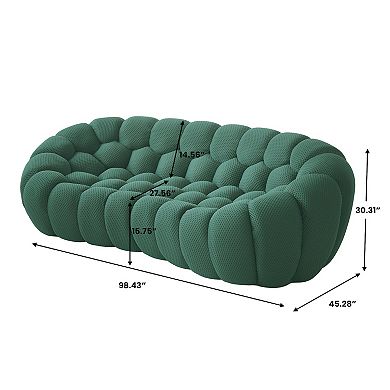 98.43'' Comfy Breathable Mesh Fabric Upholstered Curved Couch, 3D Honeycomb Shape Modern Couch
