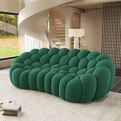 98.43'' Comfy Breathable Mesh Fabric Upholstered Curved Couch, 3D Honeycomb Shape Modern Couch