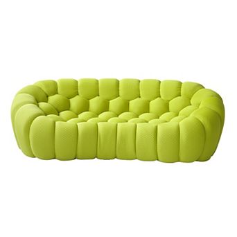 98.43'' Comfy Breathable Mesh Fabric Upholstered Curved Couch, 3D Honeycomb Shape Modern Couch