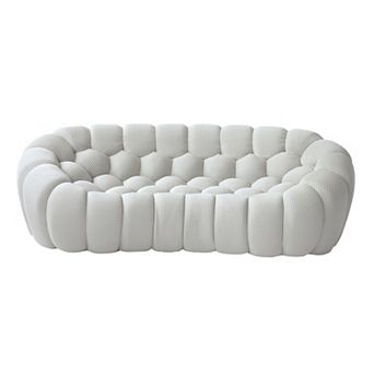 98.43'' Comfy Breathable Mesh Fabric Upholstered Curved Couch, 3D Honeycomb Shape Modern Couch