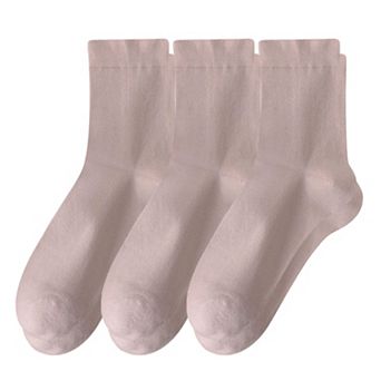 Women's Minimalist Solid Pink Crew Socks 3-Pack Soft Cotton Blend Comfort Fit Seamless Toe Design