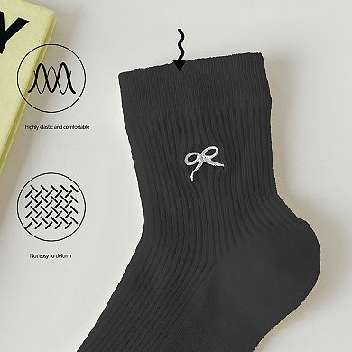 Women's Ribbed Ankle Socks with Bow Embroidery 5Pk