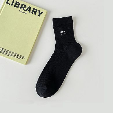 Women's Ribbed Ankle Socks with Bow Embroidery 5Pk