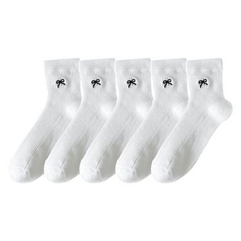 Women's Ribbed Ankle Socks with Bow Embroidery 5 pk