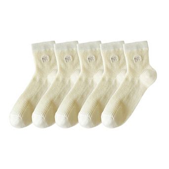 Women's Ribbed Ankle Socks with Bow Embroidery 5 pk